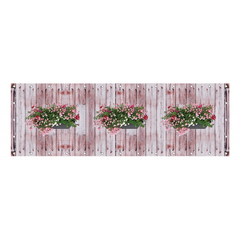 Mieszane kwiaty na deskach - osłona balkonowa, tarasowa